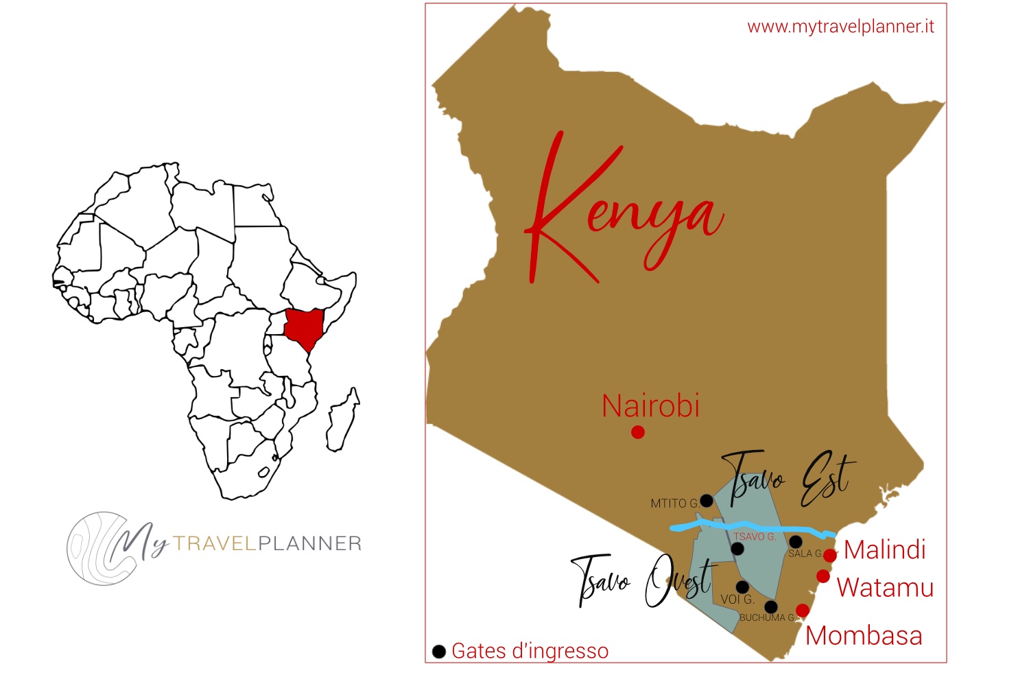 safari allo Tsavo Est mappa