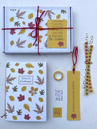 box regalo quaderno viaggi d'autunno fatto a mano