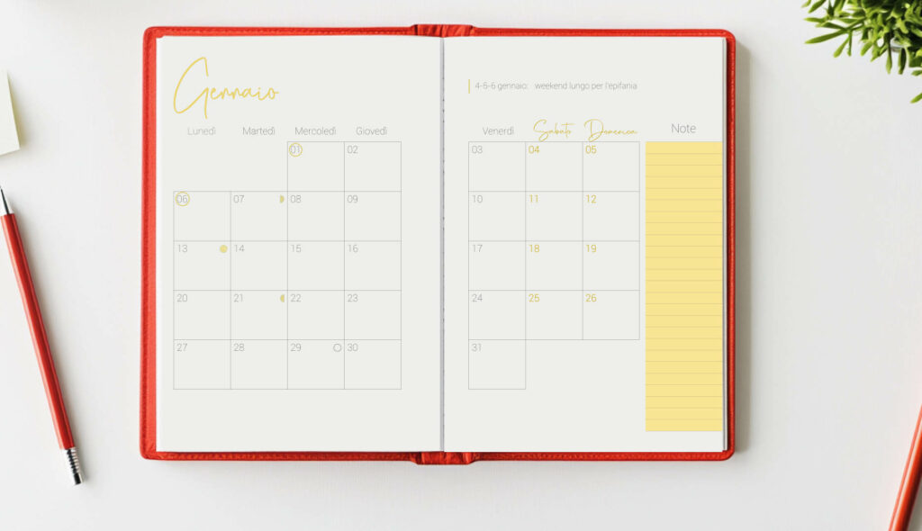 usare un'agenda cartacea con planner mensile dà una visione d'insieme migliore