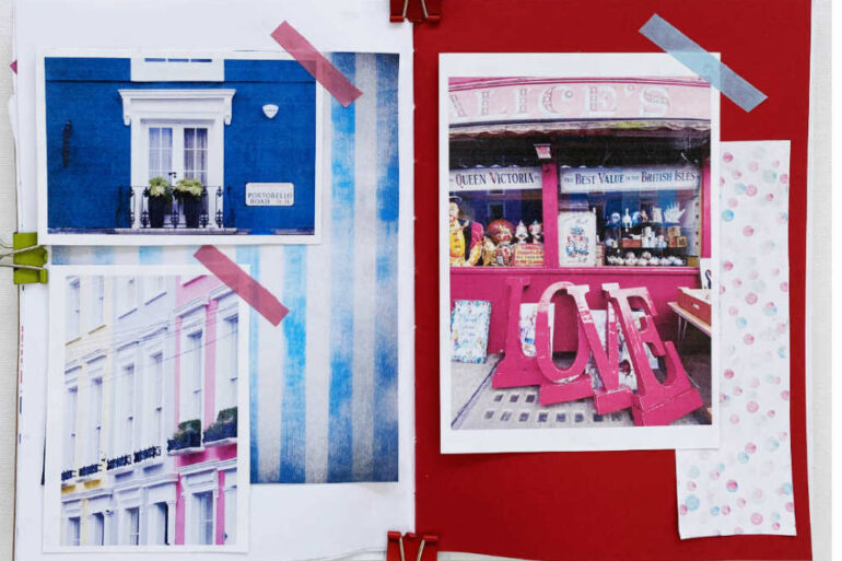diario di viaggio con scrapbooking minimal per londra
