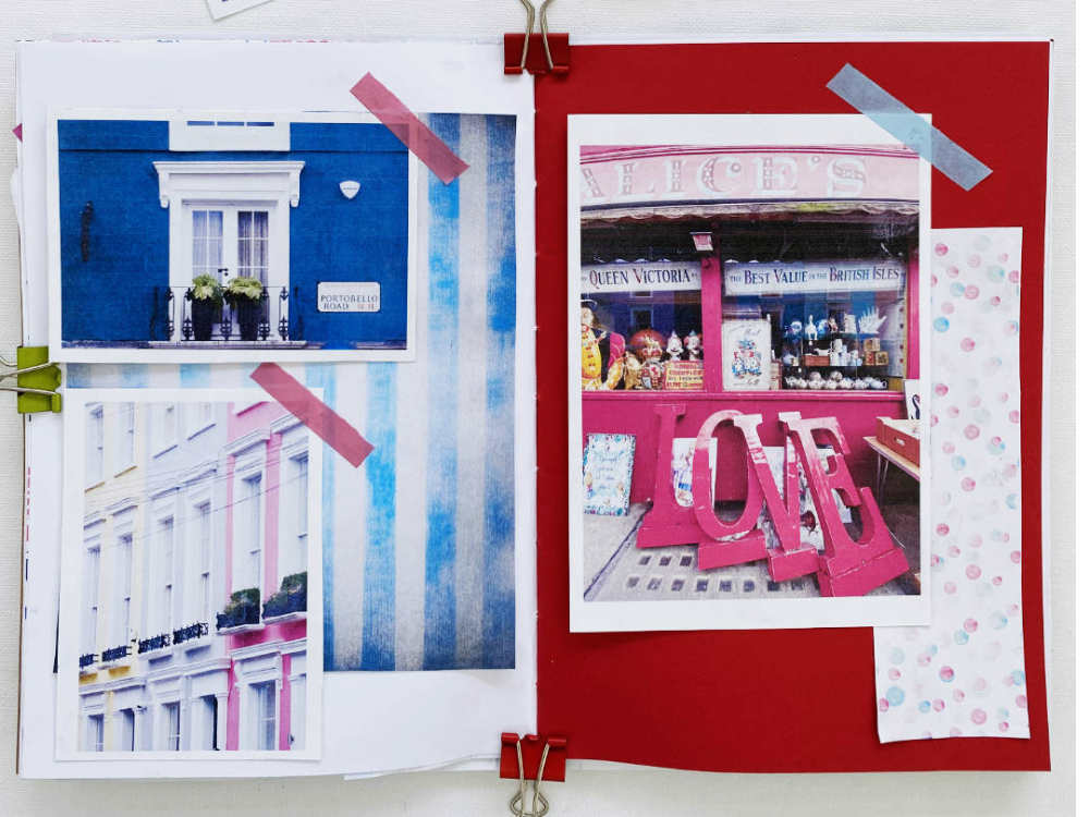 diario di viaggio con scrapbooking minimal per londra